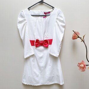 NWT Women's Red Rose Bow waist Belt Formal Party Long Sleeve Dresses